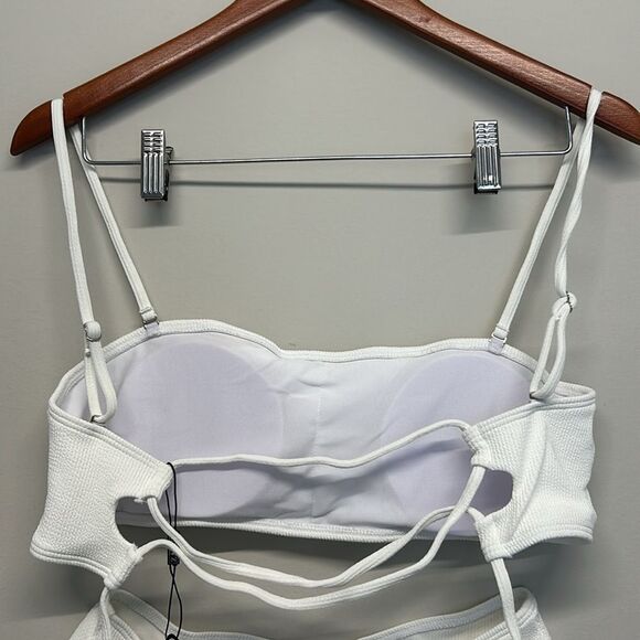 ZAFUL Women’s Strapless Lace Up Bikini Bandeau 2 Piece Swimsuit White Small - Picture 4 of 7